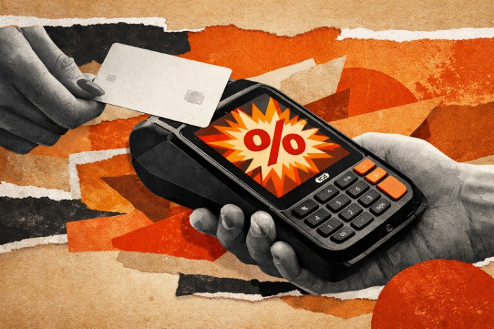 Prateleiras de loja e cartões de crédito