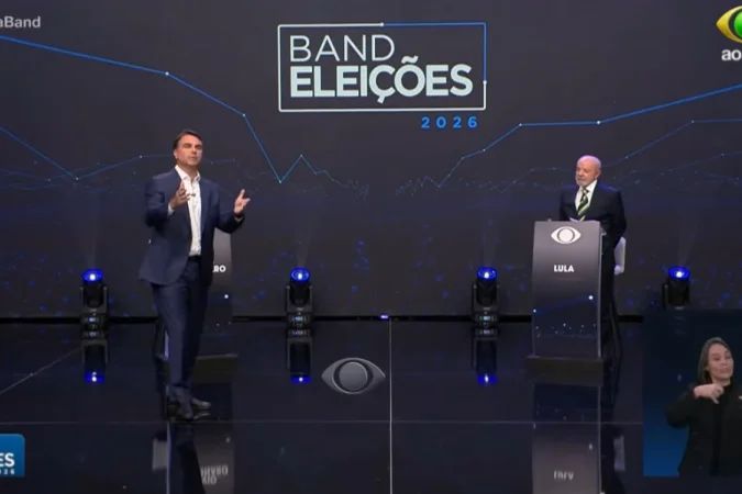 Lula e Flávio Bolsonaro em debate na Band sobre segurança pública