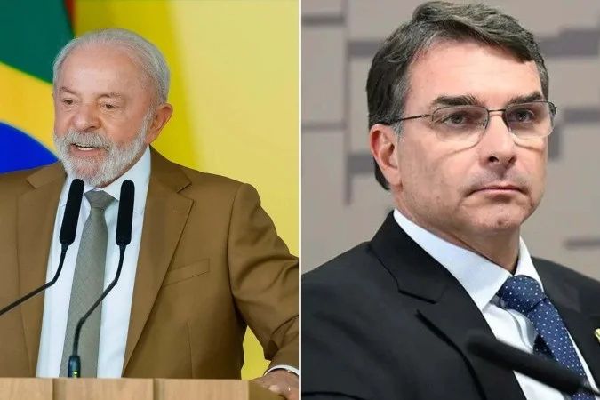 Gráfico com percentuais de intenção de voto para Lula e Flávio