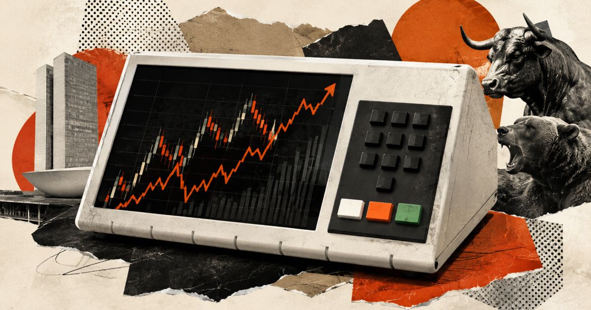 tela com cotações da bolsa e gráfico em alta