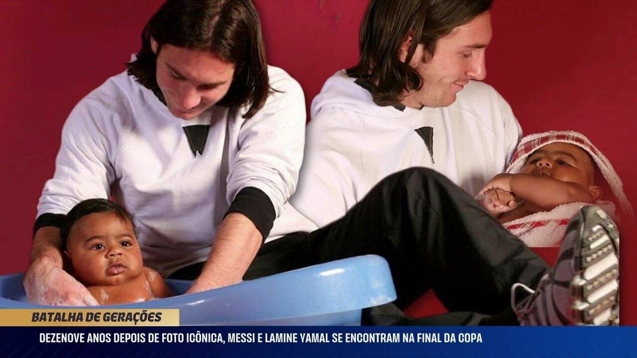Recriação da foto de Messi com Lamine Yamal