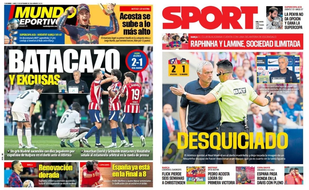 Mourinho exibindo fotos de lances polêmicos durante coletiva