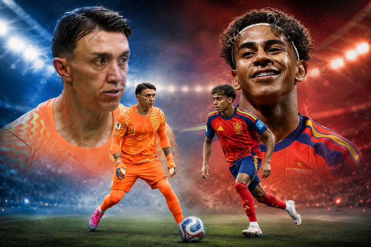 Montagem de Fernando Muslera e Lamine Yamal