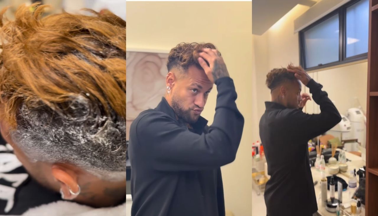 Neymar com novo corte e cabelo loiro
