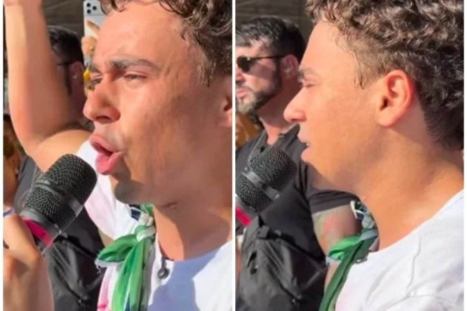 Manifestantes vestidos de verde e amarelo em protesto em Macapá