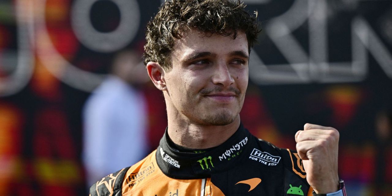 Lando Norris celebra a pole no GP da Espanha