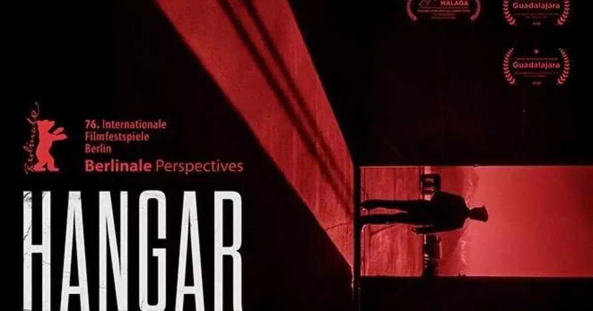 Cartaz em preto e branco do filme O Hangar Vermelho