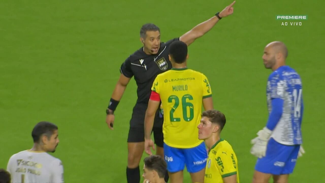 Árbitro Felipe Fernandes consulta o monitor do VAR durante Palmeiras x Chapecoense