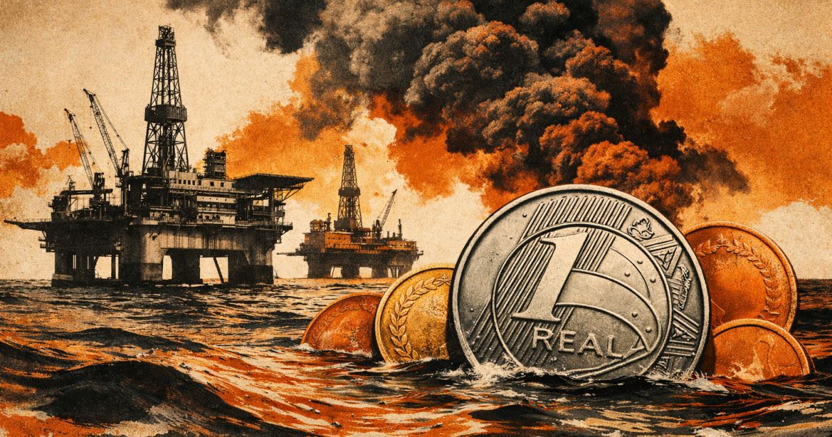 plataforma de petróleo ao entardecer