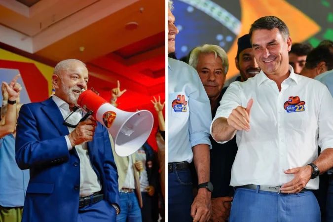 Flávio Bolsonaro e Lula em eventos de campanha