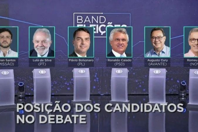 estúdio do debate da Band com púlpitos
