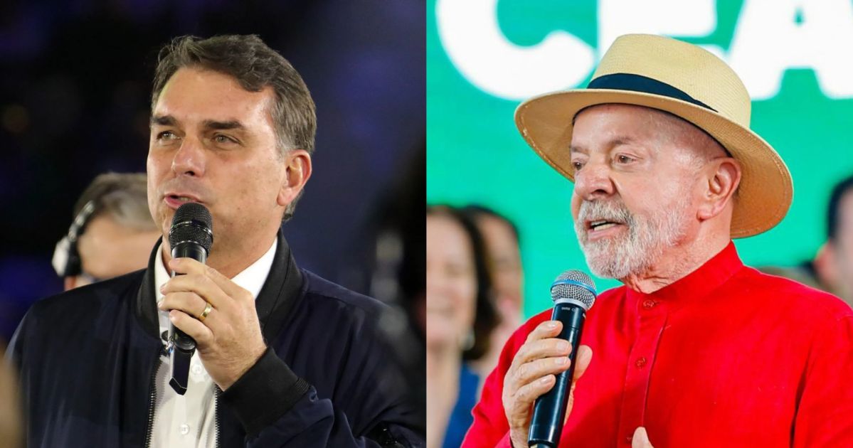 Lula e Flávio Bolsonaro durante debate na TV Globo