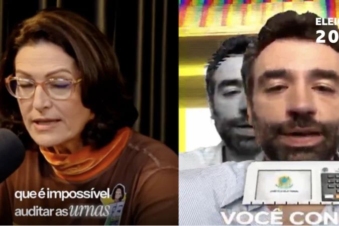 Tela de smartphone com post eleitoral questionando urnas eletrônicas