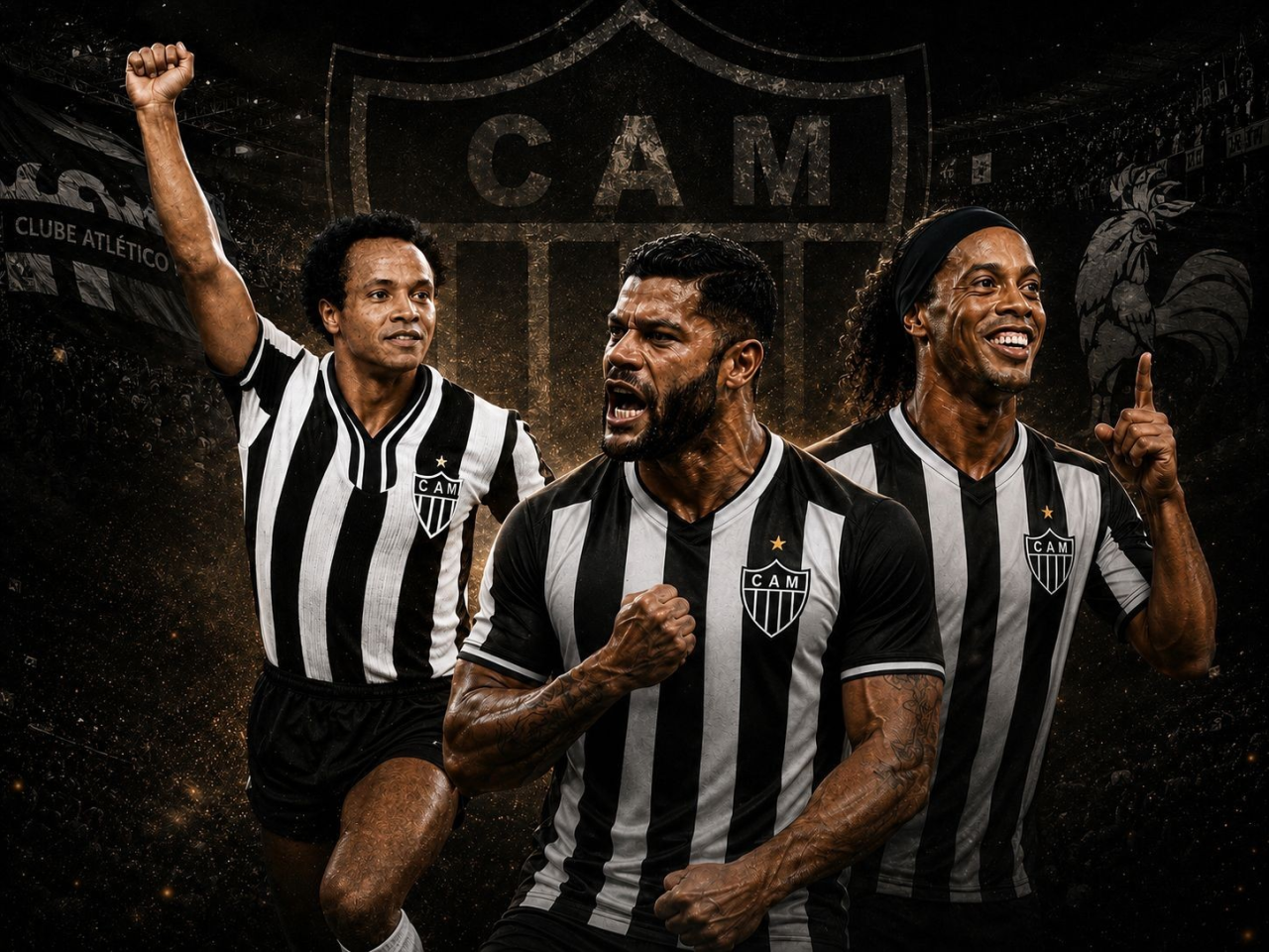 Reinaldo, Hulk e Ronaldinho do Atlético-MG