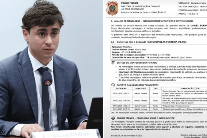 publicação falsa de relatório da Polícia Federal compartilhada por Nikolas Ferreira