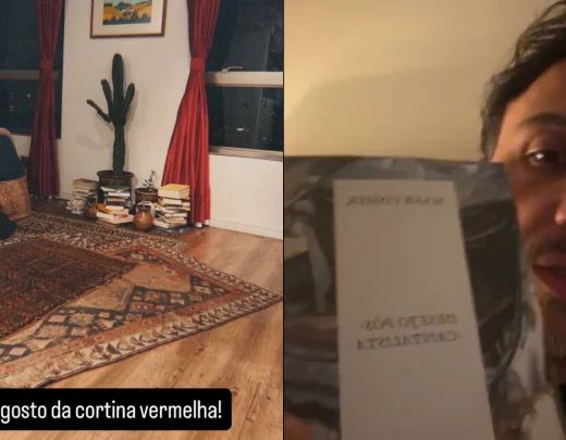 Publicação de Renan Santos nas redes sociais mostrando cortina vermelha