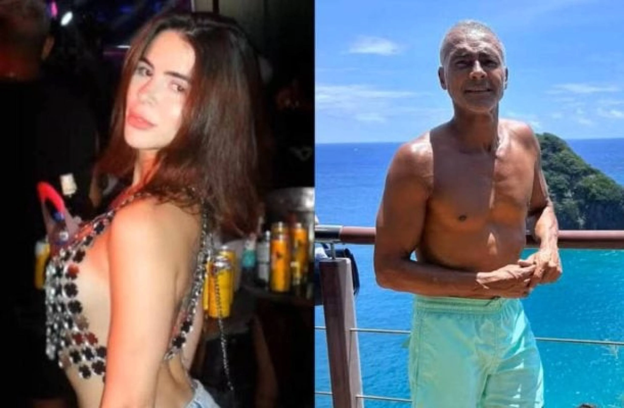 Romário e Bárbara Cavalcanti de mãos dadas em Noronha