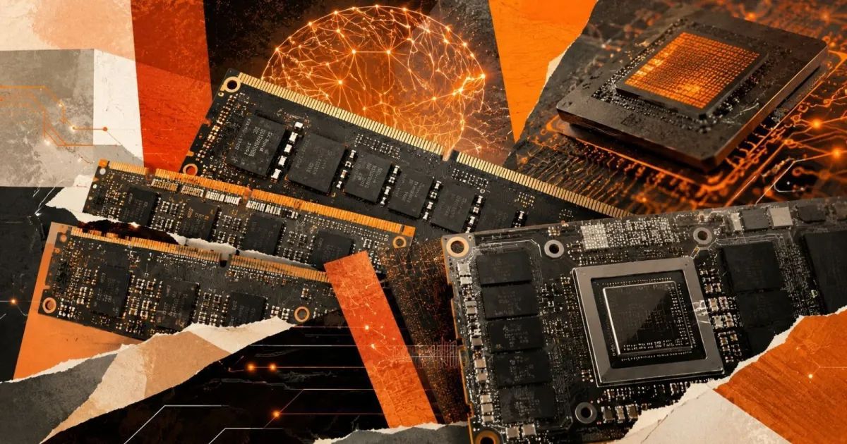 Placas de circuito e chips em linha de produção