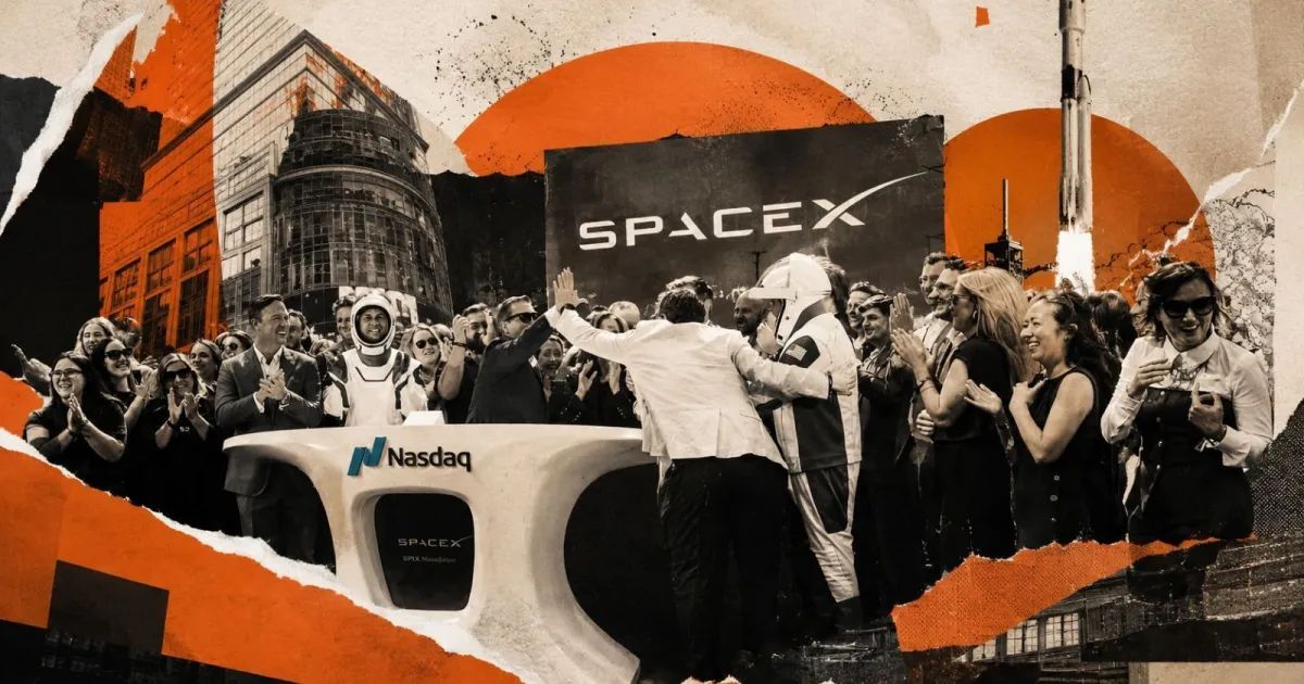 Letreiro da SpaceX em fachada de prédio