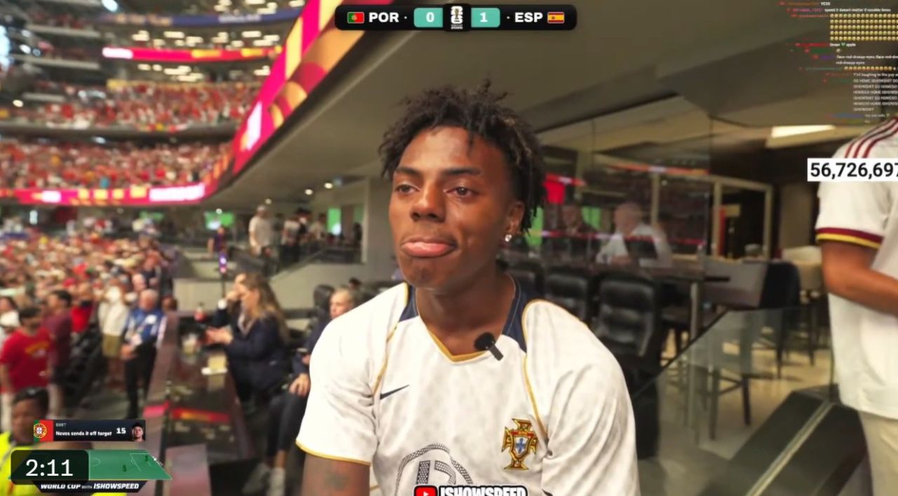 Influenciador Speed reage emocionado durante live após gol da Espanha contra Portugal