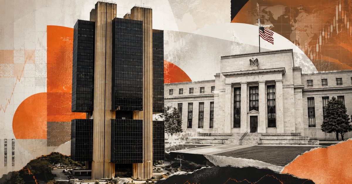 Painéis com gráficos de inflação e taxas de juros