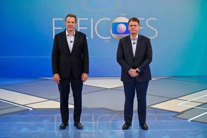 Tarcísio de Freitas e Fernando Haddad em debate na TV Globo