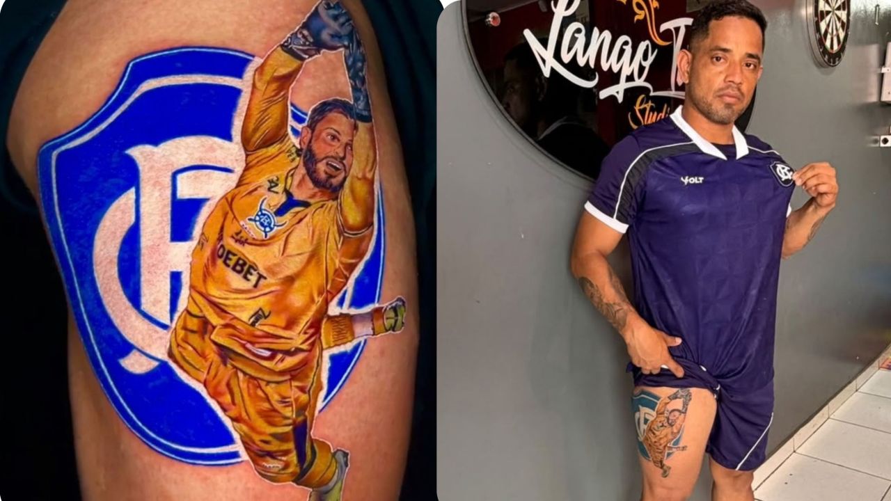 Tatuagem da defesa de Marcelo Rangel na perna do torcedor Cássio
