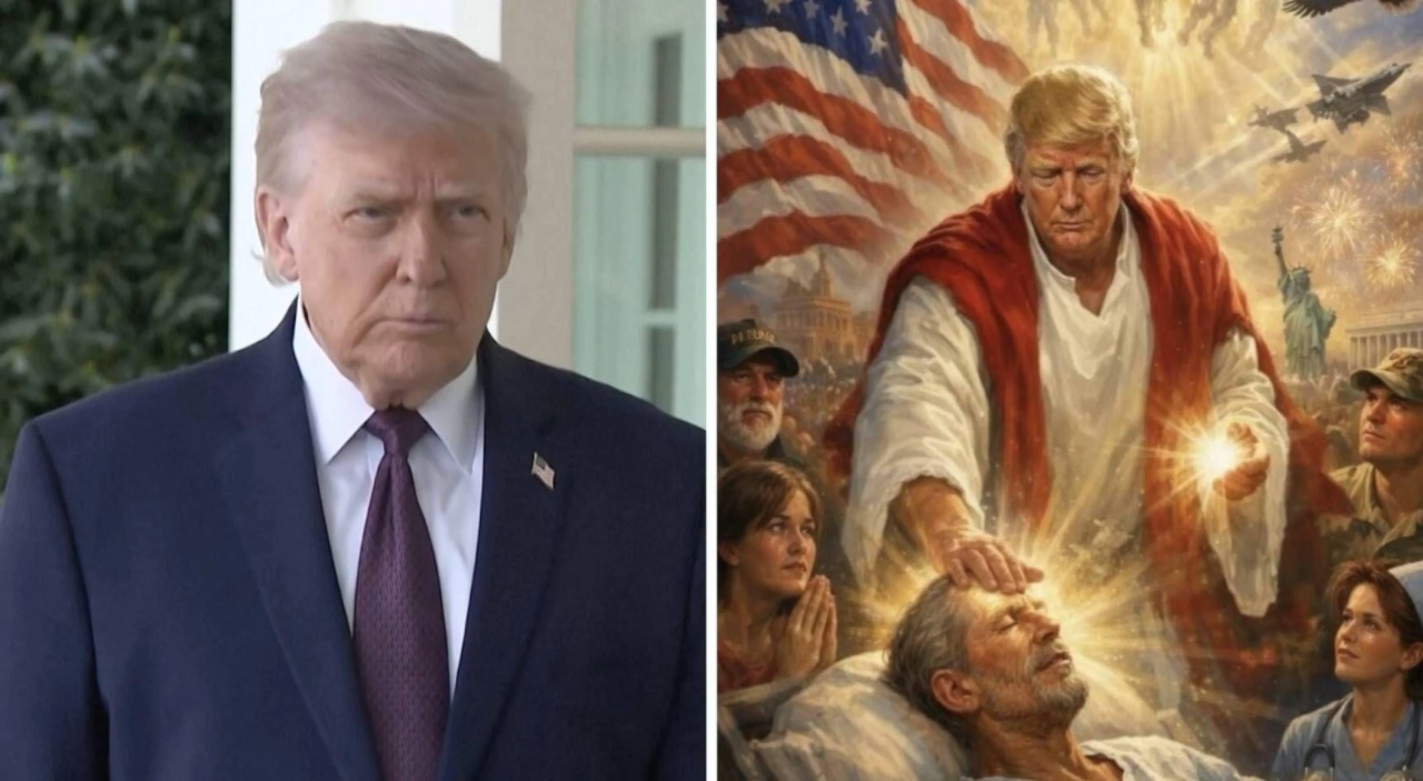 Post com imagem gerada por IA mostrando Trump como figura religiosa