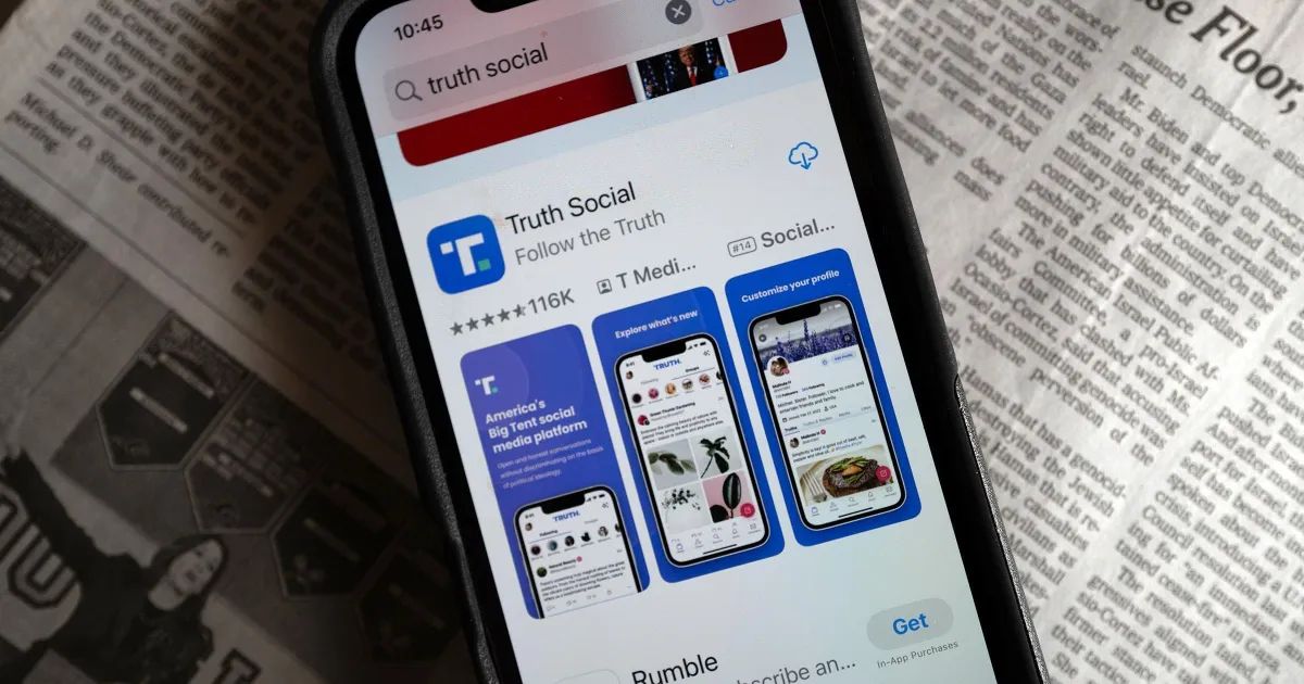 Logotipo da Truth Social sobre fundo escuro
