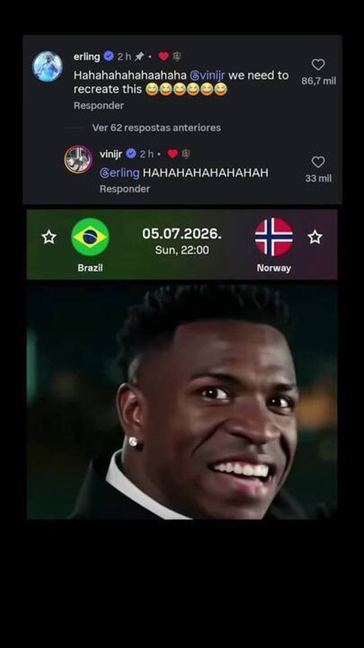 Montagem com Vini Jr. e Haaland inspirada em As Branquelas