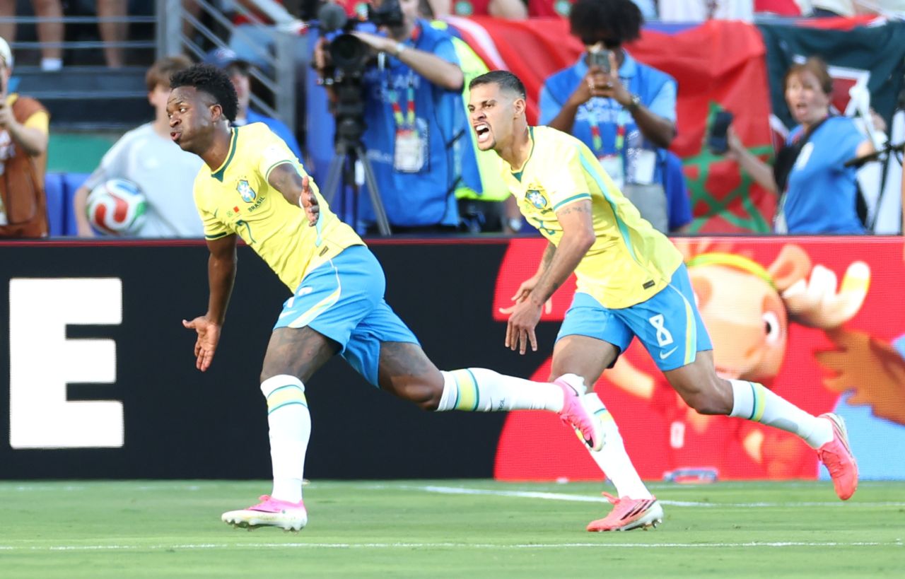 Vini Jr comemorando gol contra o Marrocos