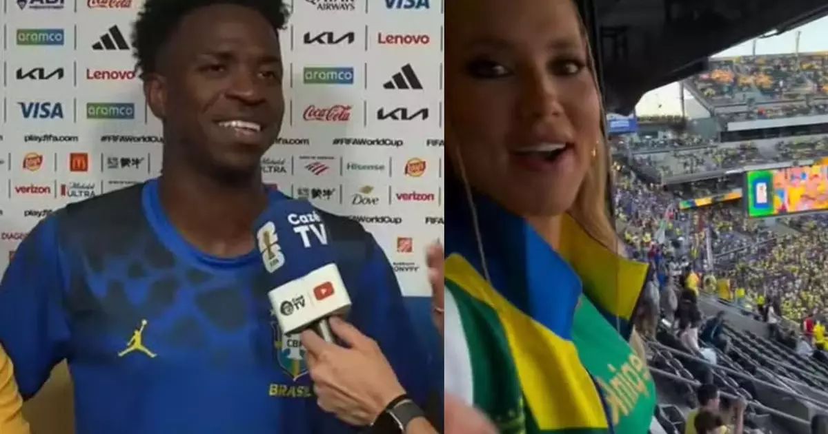 Vini Jr comemorando gol pela Seleção Brasileira