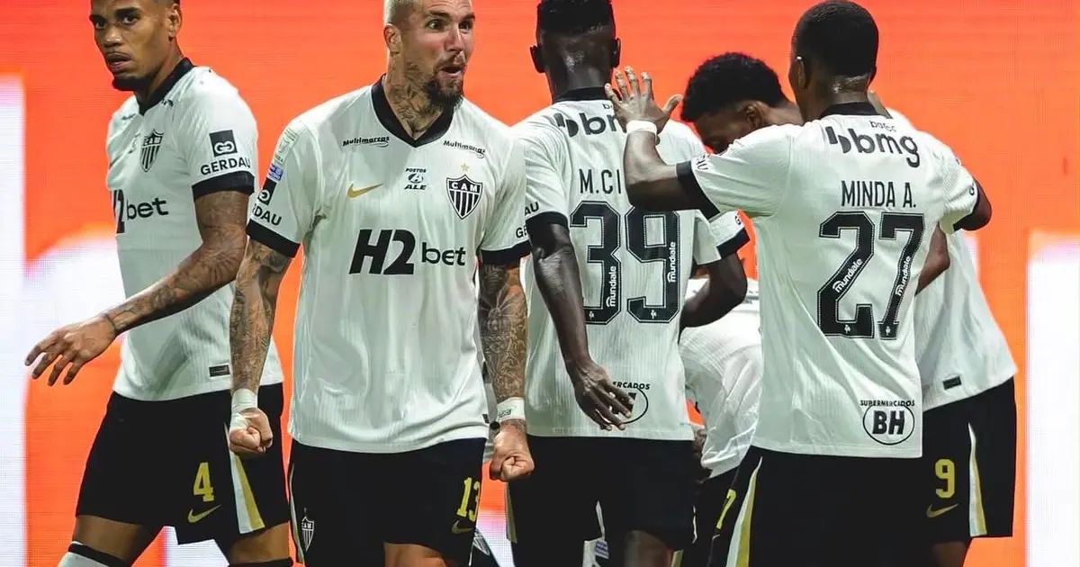 Comemoração do Atlético após vitória sobre o Palmeiras