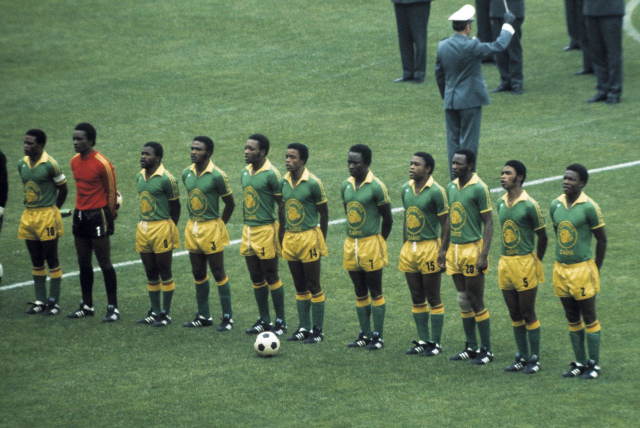 Seleção do Zaire antes do jogo contra o Brasil na Copa de 1974